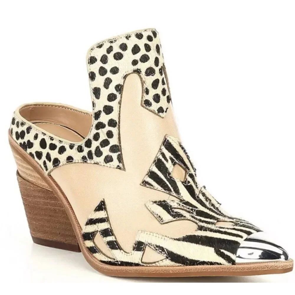 Gianni Bini Maerren Women Leather Zebra Print Western Mule Size 8m